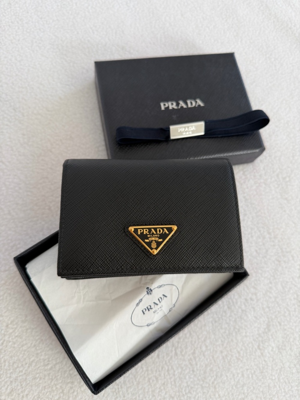 Prada Black Saffiano Leather small wallet with Gold Triangle Plaque - Picture 9 of 9